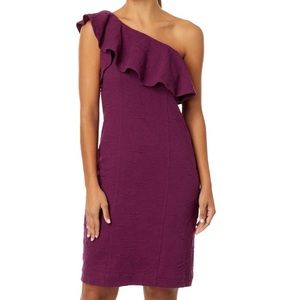 Lilly Pulitzer Bordeaux One Shoulder Dress Amarena Cherry Knit Pucker Jacquard 4
